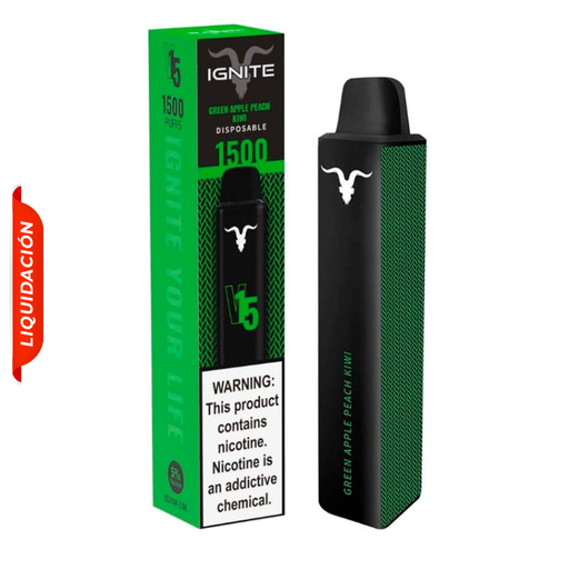 [810025993467] Vape Electronico Ignite V15 1500 Puffs Nic 5g Green Apple Peach Kiwi