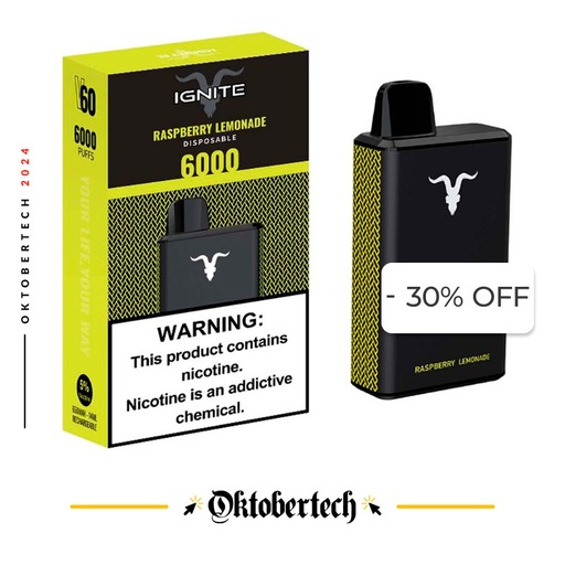 [810105508499] Vape Electrónico Ignite V60 6000 Puffs Nic 5g Raspberry Lemonade