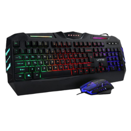[KB6782BK] Teclado y Mouse Gaming Alámbrico Unno Tekno Brave Negro Ingles