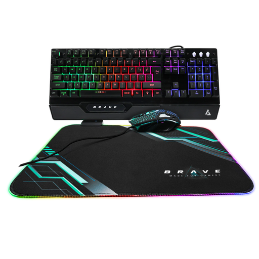 [KB6784BK] Teclado y Mouse Gaming Alámbrico Unno Tekno Brave Negro USB Ingles + Mousepad